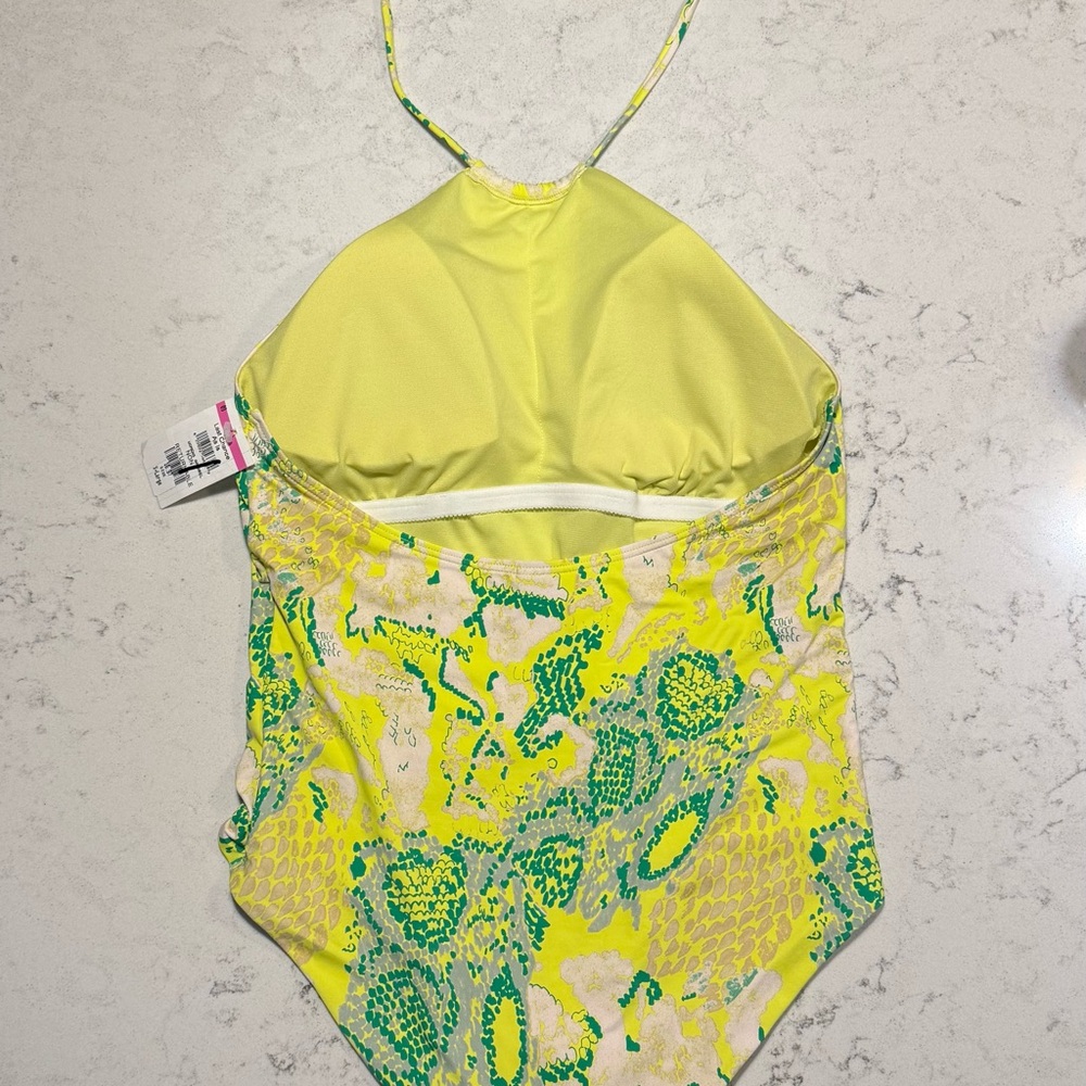 NWT-Women’s Vero Moda Halterneck One-Piece Swimsuit Lime Snake Print Size XL - Picture 5 of 10